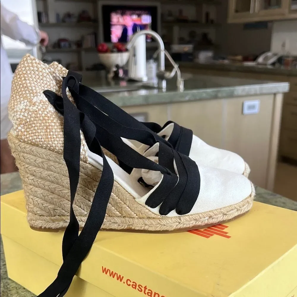 Castaner Black and White Espadrille Wedges